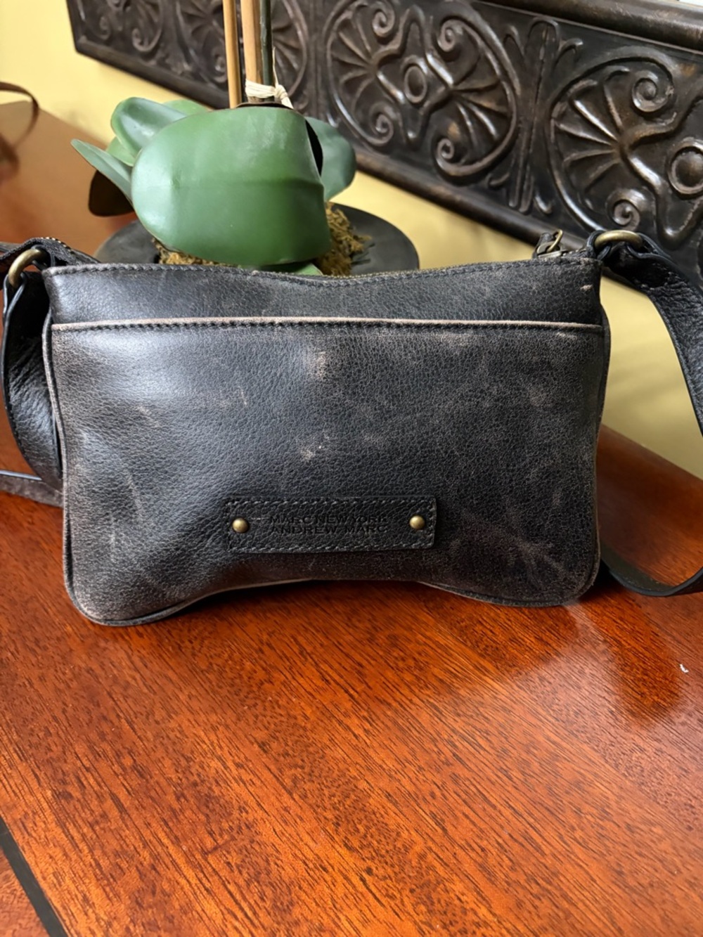 Andrew Marc Black Distressed Pebbled Leather Crossbody - Picture 2 of 7